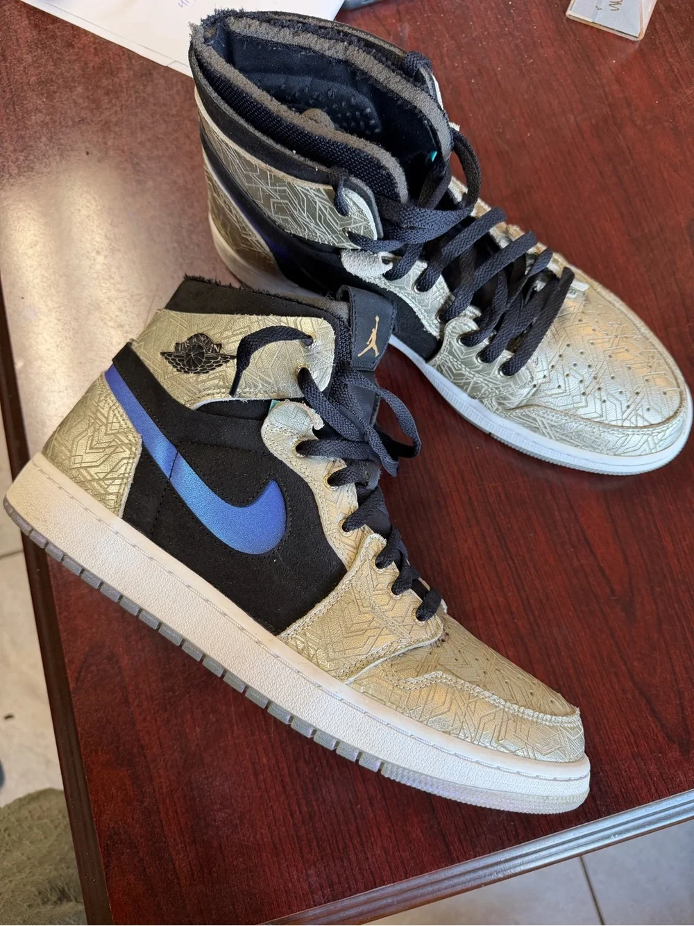 Jordan Kids High-Top Sneakers in Purple, Black, and Tan
